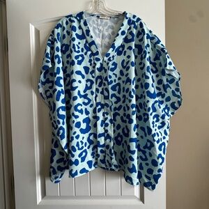 Blue and light blue Animal Print Kimono